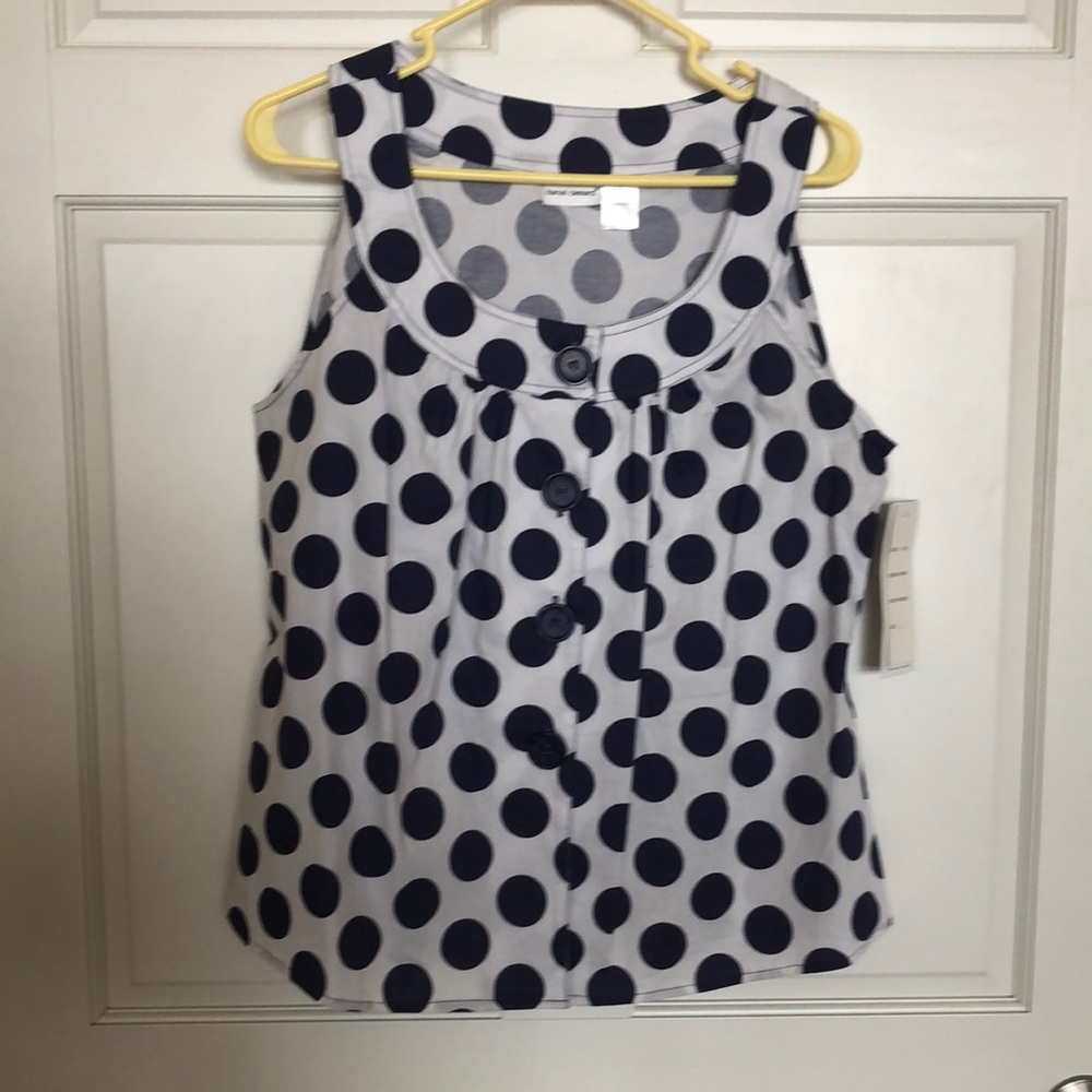 Harve’ benard navy poke a dot top. Size L NWT